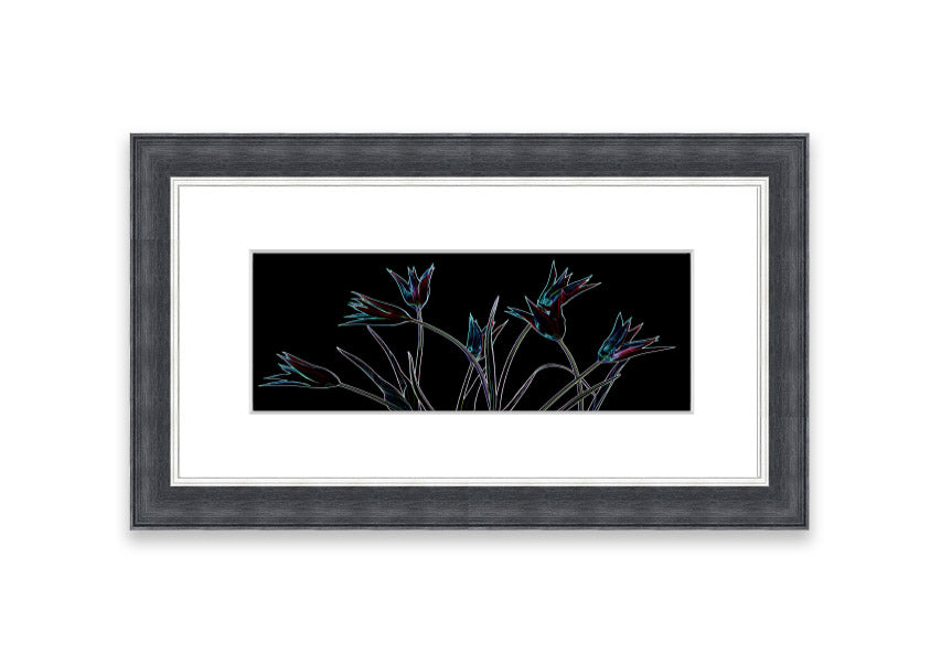 Abstract Neon Floral 31 framed print with vibrant colors and floral design, available in multiple frame options.