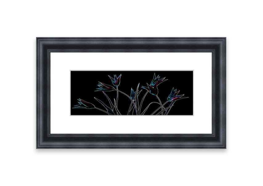 Abstract Neon Floral 31 framed print with vibrant colors and floral design, available in multiple frame options.