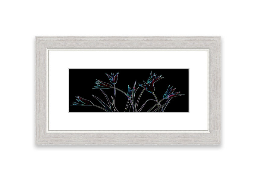 Abstract Neon Floral 31 framed print with vibrant colors and floral design, available in multiple frame options.