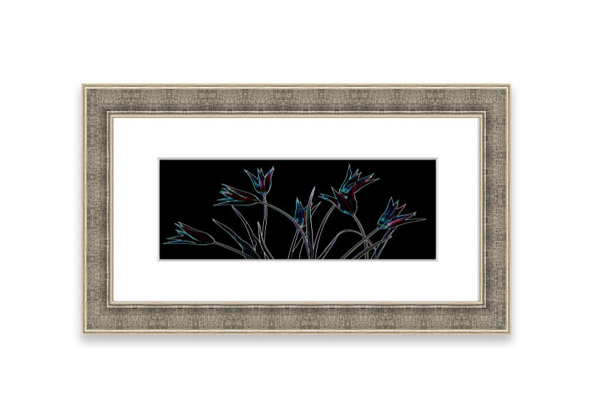 Abstract Neon Floral 31 framed print with vibrant colors and floral design, available in multiple frame options.