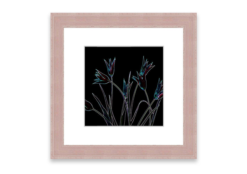 Abstract Neon Floral 31 framed print with vibrant colors and floral design, available in multiple frame options.