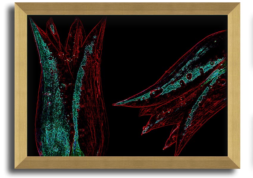 Abstract Neon Floral 37 framed print featuring vibrant colors and floral design, ready to hang.