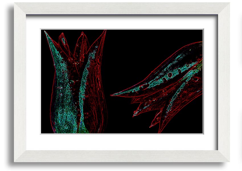 Abstract Neon Floral 37 framed print featuring vibrant colors and floral design, ready to hang.