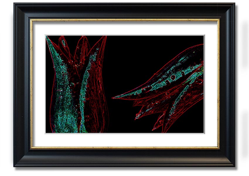 Abstract Neon Floral 37 framed print featuring vibrant colors and floral design, ready to hang.