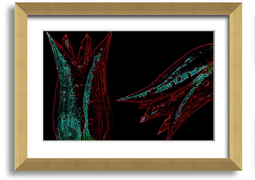 Abstract Neon Floral 37 framed print featuring vibrant colors and floral design, ready to hang.