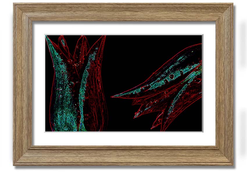 Abstract Neon Floral 37 framed print featuring vibrant colors and floral design, ready to hang.