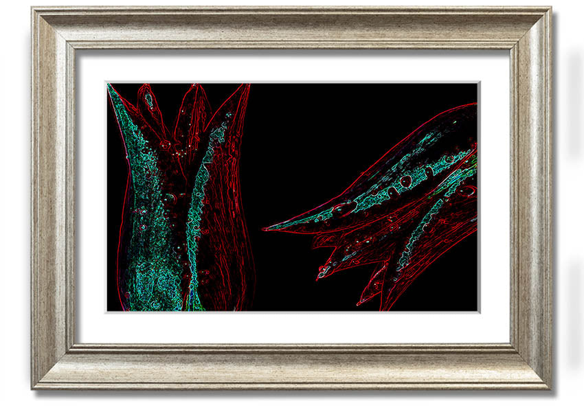 Abstract Neon Floral 37 framed print featuring vibrant colors and floral design, ready to hang.