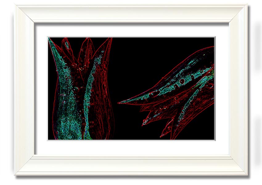 Abstract Neon Floral 37 framed print featuring vibrant colors and floral design, ready to hang.