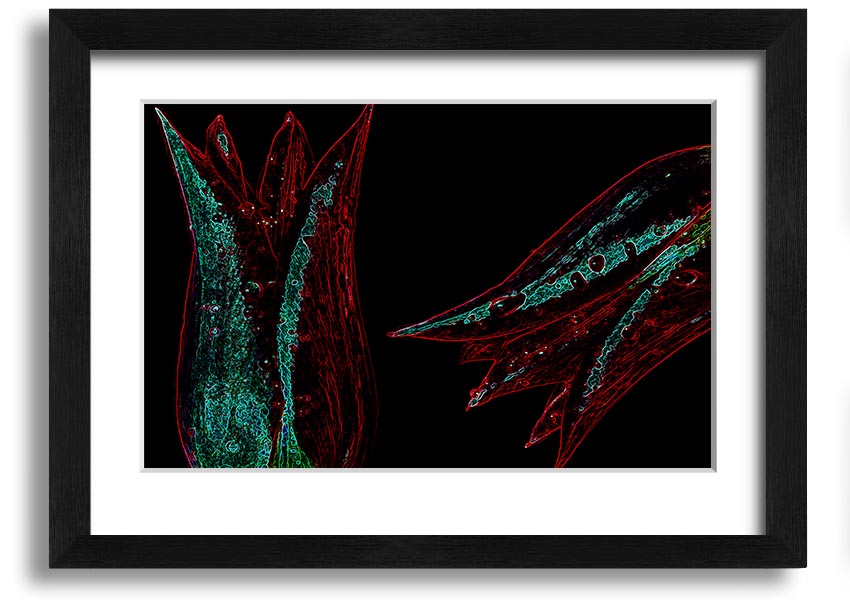 Abstract Neon Floral 37 framed print featuring vibrant colors and floral design, ready to hang.