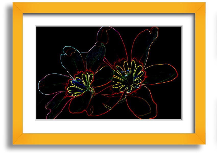 Abstract Neon Floral 38 framed print showcasing vibrant colors and floral design, ready to hang.