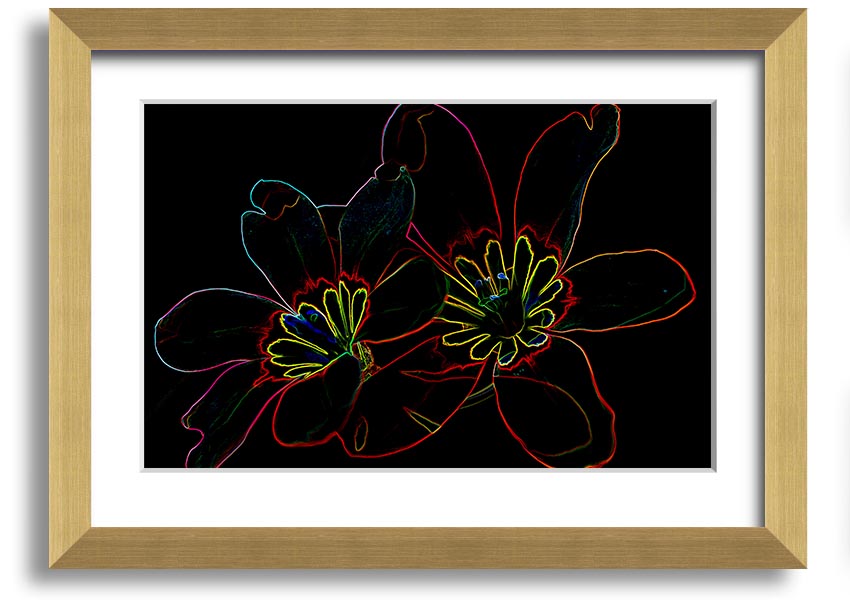 Abstract Neon Floral 38 framed print showcasing vibrant colors and floral design, ready to hang.