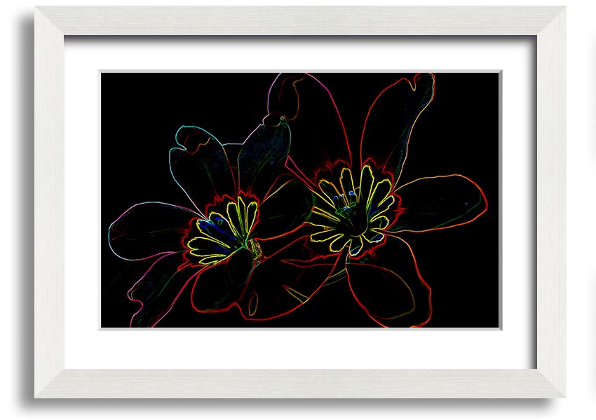 Abstract Neon Floral 38 framed print showcasing vibrant colors and floral design, ready to hang.