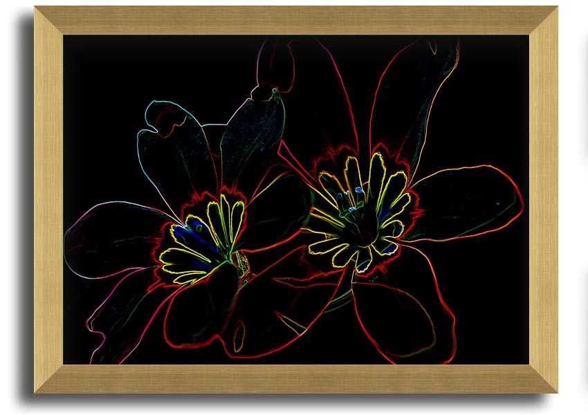 Abstract Neon Floral 38 framed print showcasing vibrant colors and floral design, ready to hang.