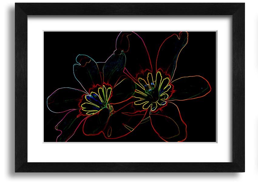 Abstract Neon Floral 38 framed print showcasing vibrant colors and floral design, ready to hang.