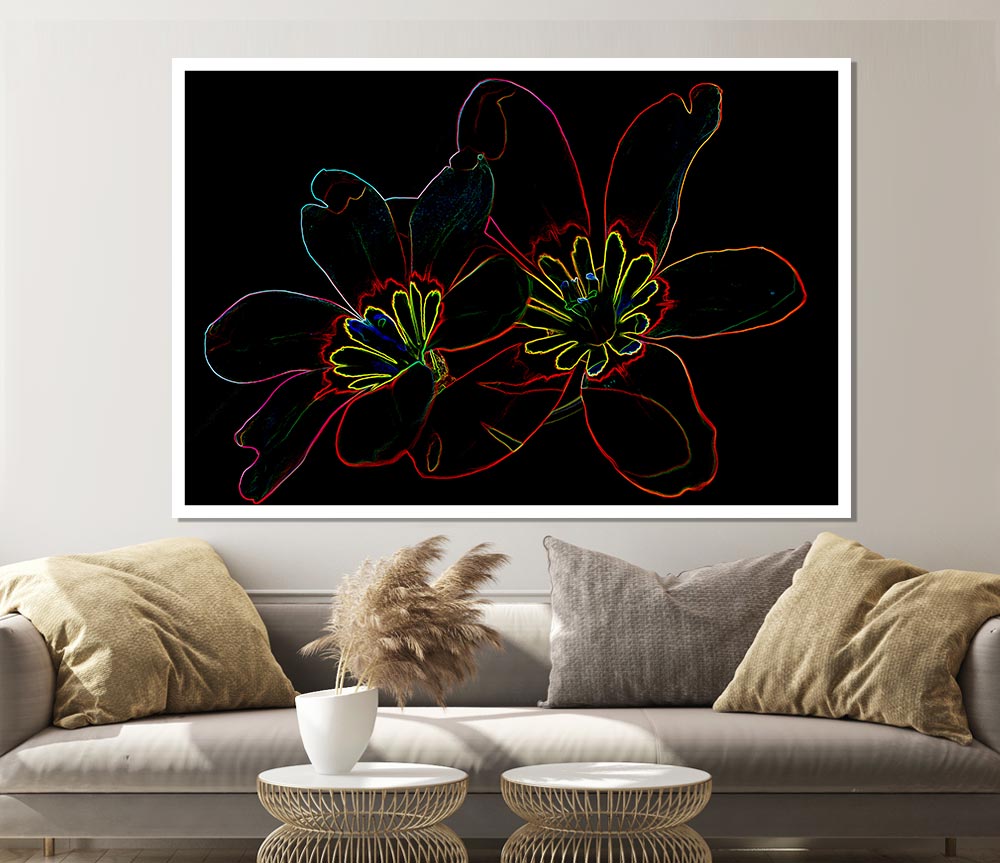 Abstract Neon Floral 38 canvas poster featuring vibrant floral designs in neon colors, perfect for home or office decor.