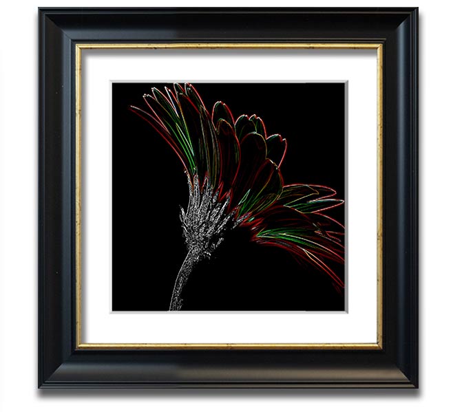 A vibrant square framed print featuring abstract neon floral designs, handmade in the UK.