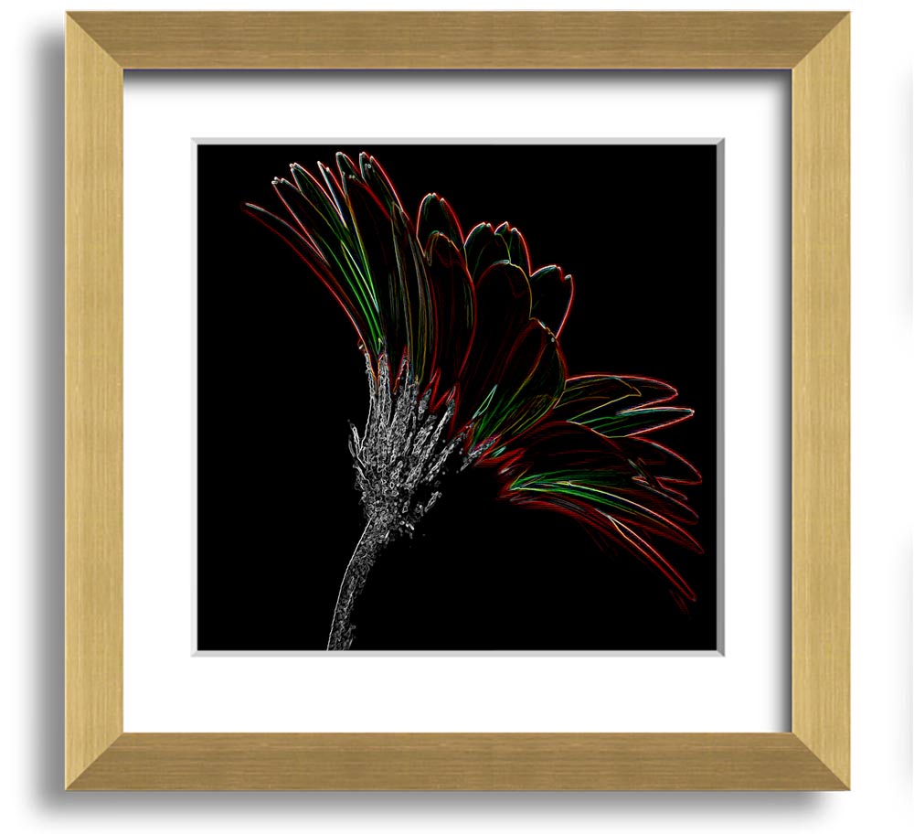 A vibrant square framed print featuring abstract neon floral designs, handmade in the UK.