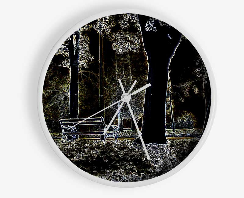 Abstract Neon Landscape 01 clock featuring a vibrant design on a natural bamboo frame with a clear Plexiglas lens.