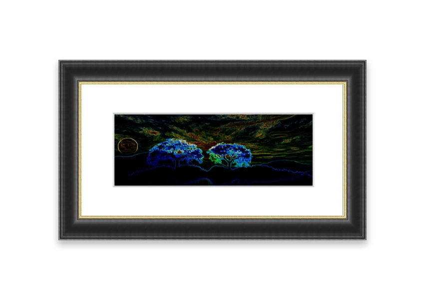 Abstract Neon Landscape 02 framed print featuring vibrant neon colors, handmade in the UK, ready to hang.