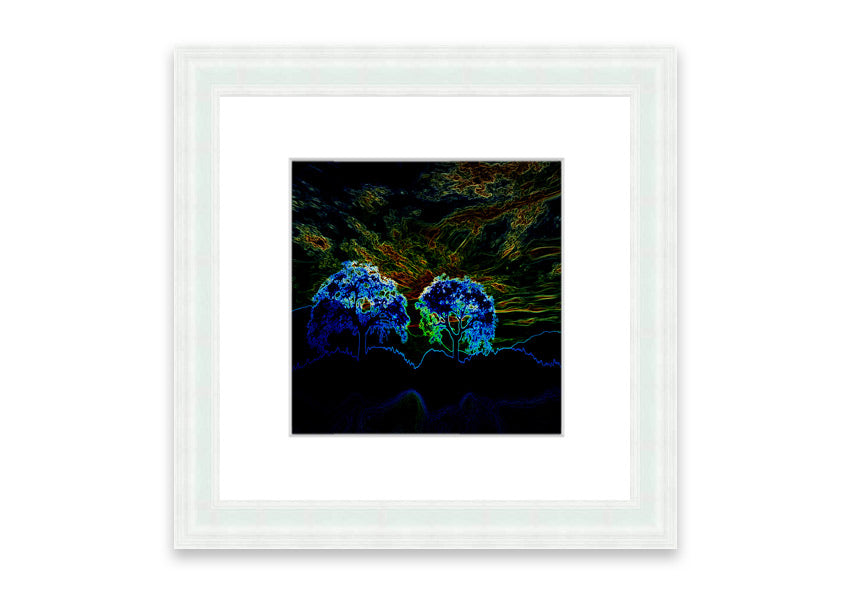 Abstract Neon Landscape 02 framed print featuring vibrant neon colors, handmade in the UK, ready to hang.