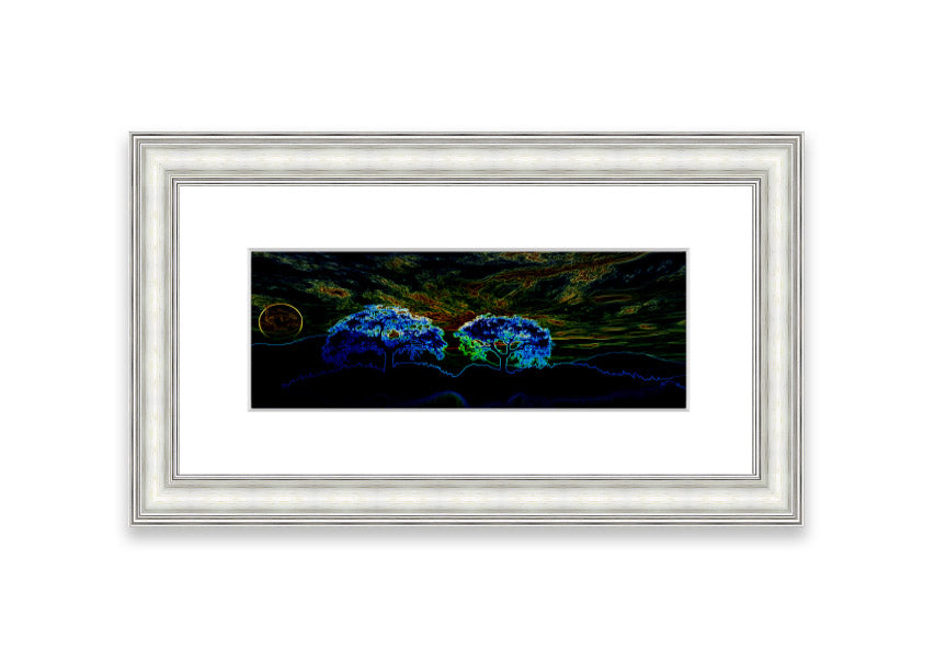 Abstract Neon Landscape 02 framed print featuring vibrant neon colors, handmade in the UK, ready to hang.