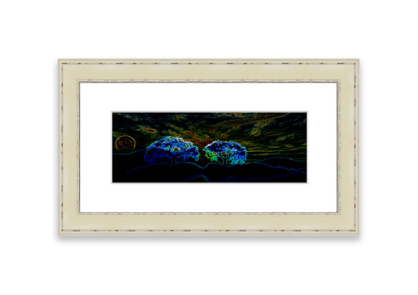 Abstract Neon Landscape 02 framed print featuring vibrant neon colors, handmade in the UK, ready to hang.