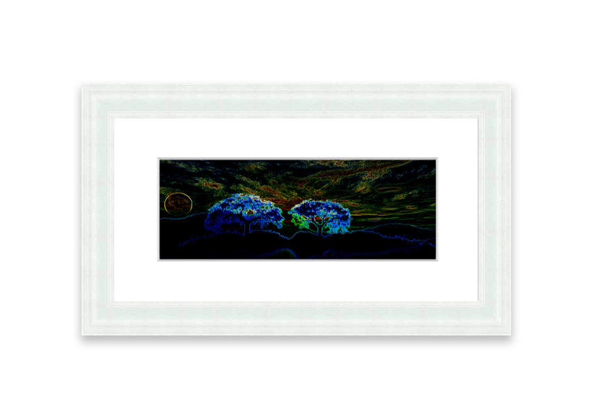 Abstract Neon Landscape 02 framed print featuring vibrant neon colors, handmade in the UK, ready to hang.