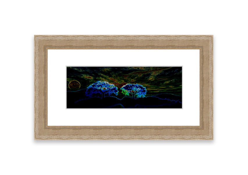 Abstract Neon Landscape 02 framed print featuring vibrant neon colors, handmade in the UK, ready to hang.