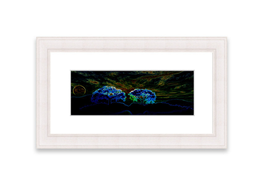 Abstract Neon Landscape 02 framed print featuring vibrant neon colors, handmade in the UK, ready to hang.