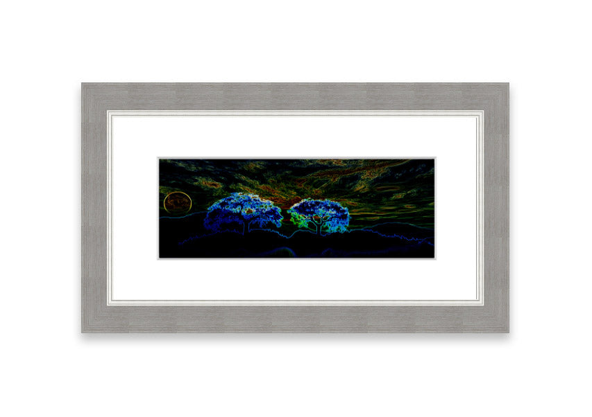 Abstract Neon Landscape 02 framed print featuring vibrant neon colors, handmade in the UK, ready to hang.