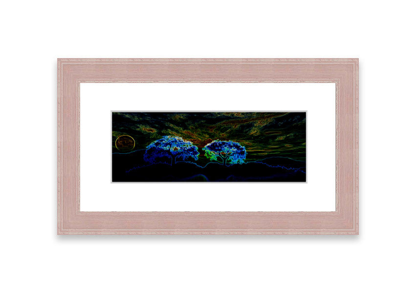 Abstract Neon Landscape 02 framed print featuring vibrant neon colors, handmade in the UK, ready to hang.