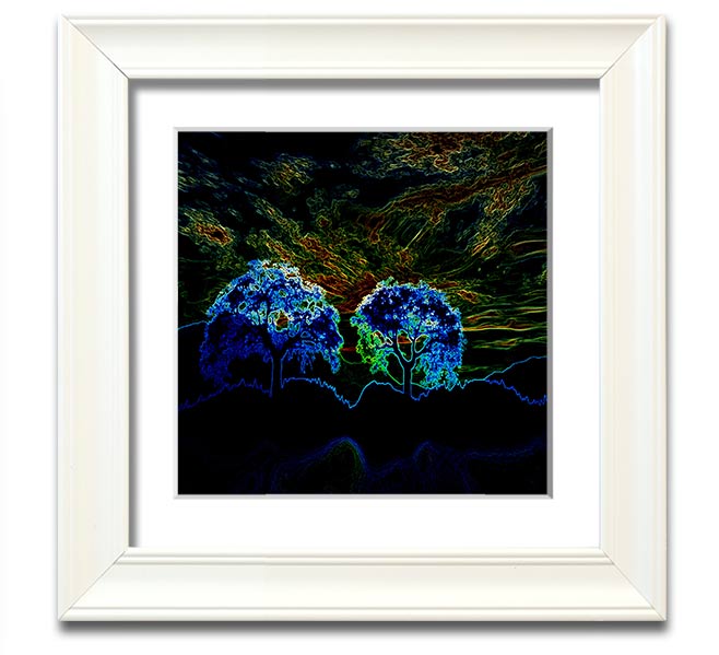 Abstract Neon Landscape 02 square framed print featuring vibrant neon colors, handmade in the UK, ready to hang.