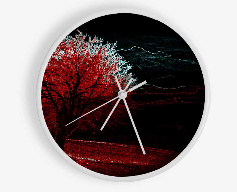 Abstract Neon Landscape 04 clock featuring a vibrant design on a natural bamboo frame, perfect for modern home decor.