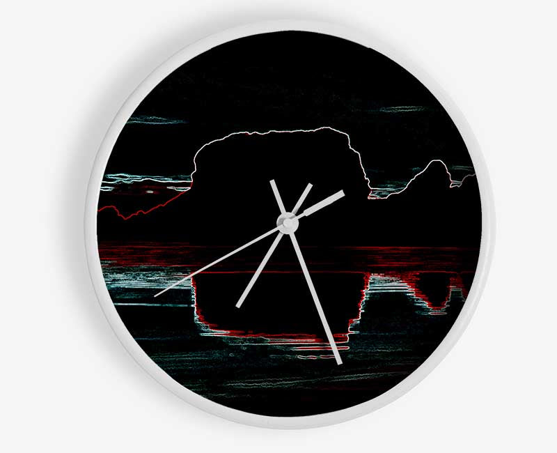 Abstract Neon Landscape 06 clock featuring a vibrant design on a natural bamboo frame with a clear Plexiglas lens.