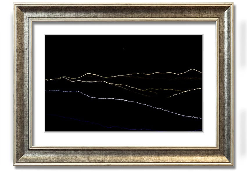 A vibrant framed print of Abstract Neon Landscape 11 featuring colorful neon hues in an abstract design, ready to hang.