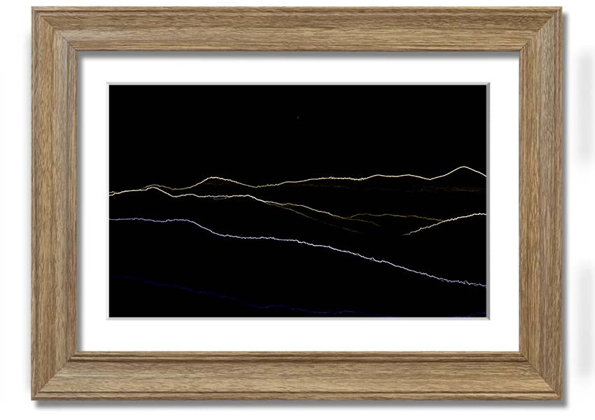 A vibrant framed print of Abstract Neon Landscape 11 featuring colorful neon hues in an abstract design, ready to hang.