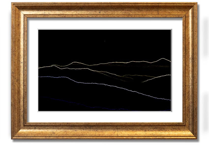 A vibrant framed print of Abstract Neon Landscape 11 featuring colorful neon hues in an abstract design, ready to hang.