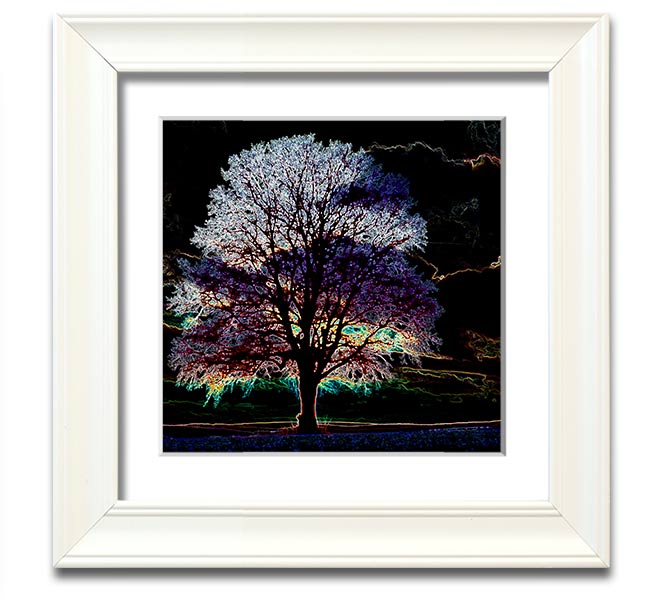 Abstract Neon Landscape 12 square framed print with vibrant colors, ready to hang, handmade in the UK.