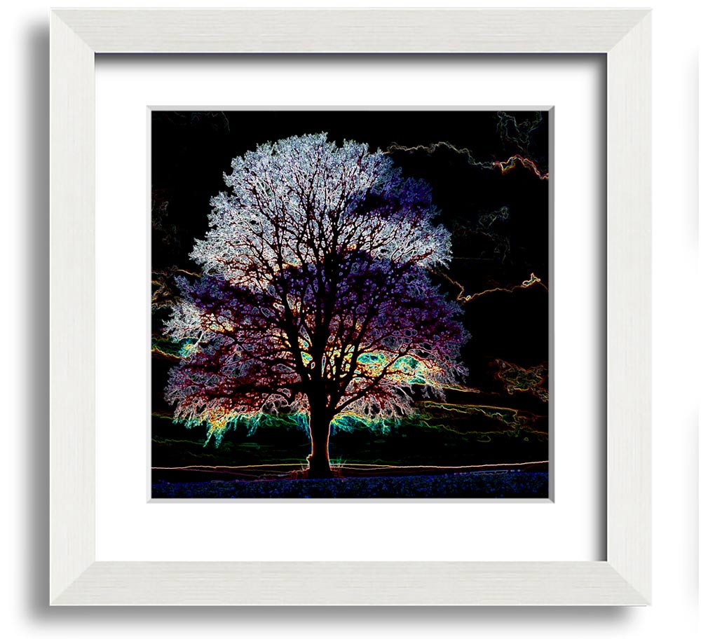 Abstract Neon Landscape 12 square framed print with vibrant colors, ready to hang, handmade in the UK.