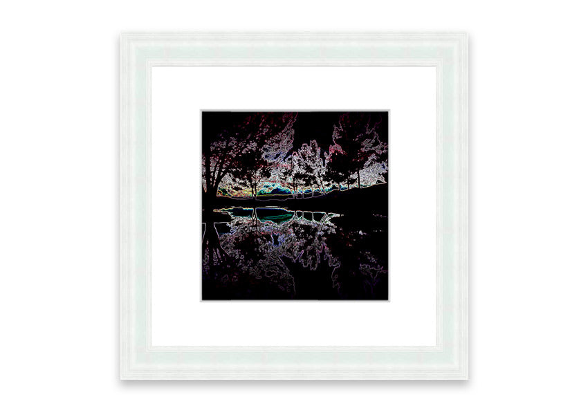 Abstract Neon Landscape 13 framed print featuring vibrant neon colors, handmade in the UK, ready to hang.