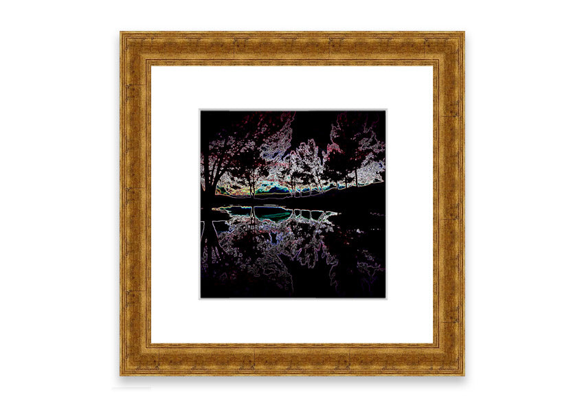 Abstract Neon Landscape 13 framed print featuring vibrant neon colors, handmade in the UK, ready to hang.