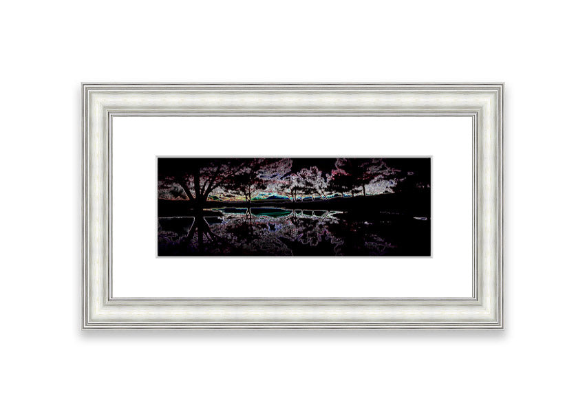 Abstract Neon Landscape 13 framed print featuring vibrant neon colors, handmade in the UK, ready to hang.