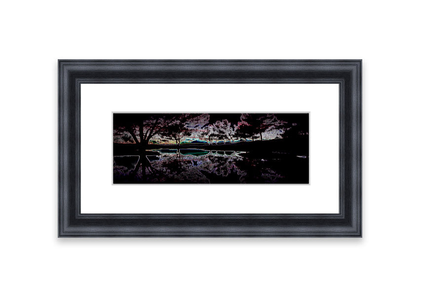 Abstract Neon Landscape 13 framed print featuring vibrant neon colors, handmade in the UK, ready to hang.