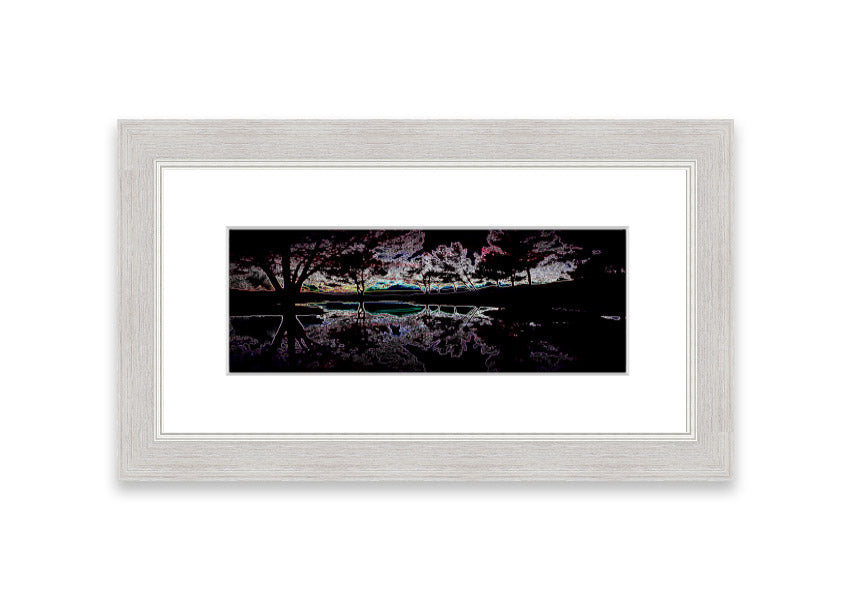 Abstract Neon Landscape 13 framed print featuring vibrant neon colors, handmade in the UK, ready to hang.