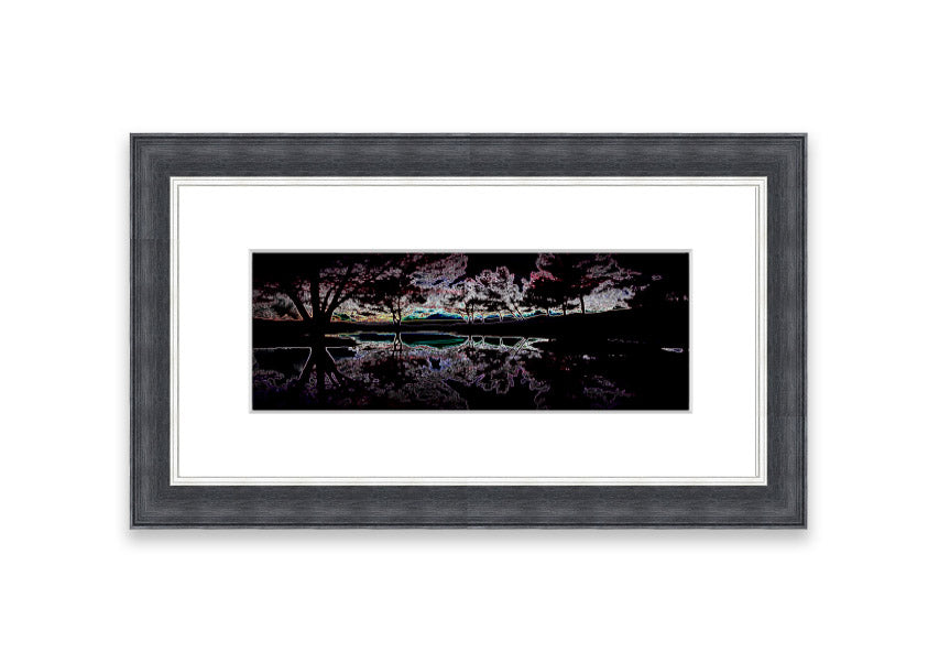 Abstract Neon Landscape 13 framed print featuring vibrant neon colors, handmade in the UK, ready to hang.