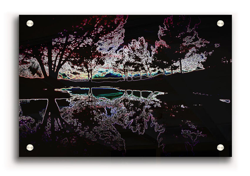 Abstract Neon Landscape 13 acrylic print featuring vibrant neon colors on 5mm thick acrylic glass, ready to hang.