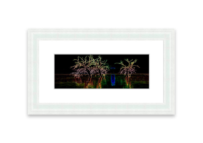 Framed print of Abstract Neon Landscape 15 featuring vibrant neon colors, ready to hang, handmade in the UK.