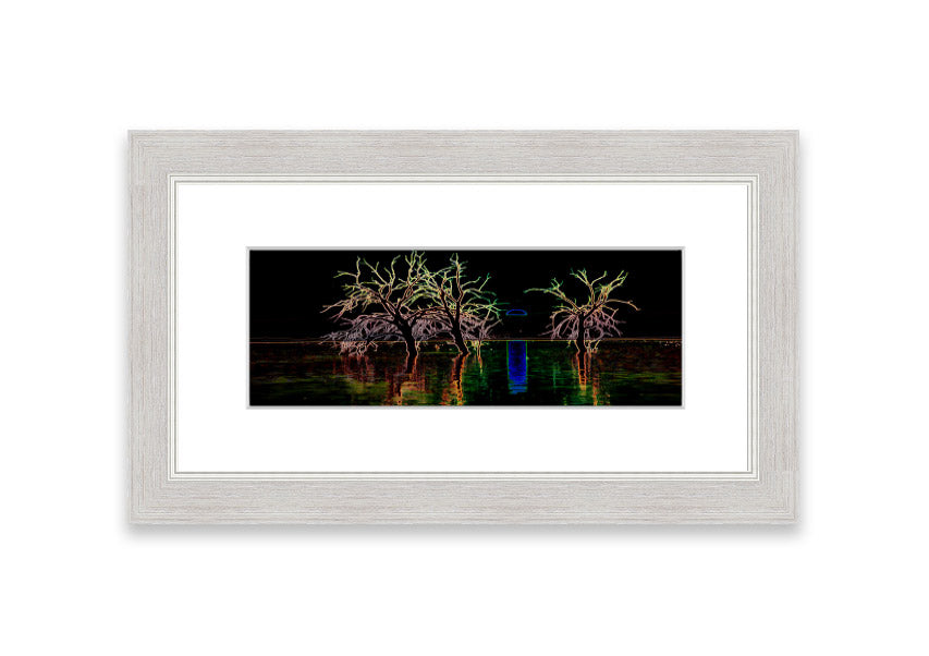 Framed print of Abstract Neon Landscape 15 featuring vibrant neon colors, ready to hang, handmade in the UK.