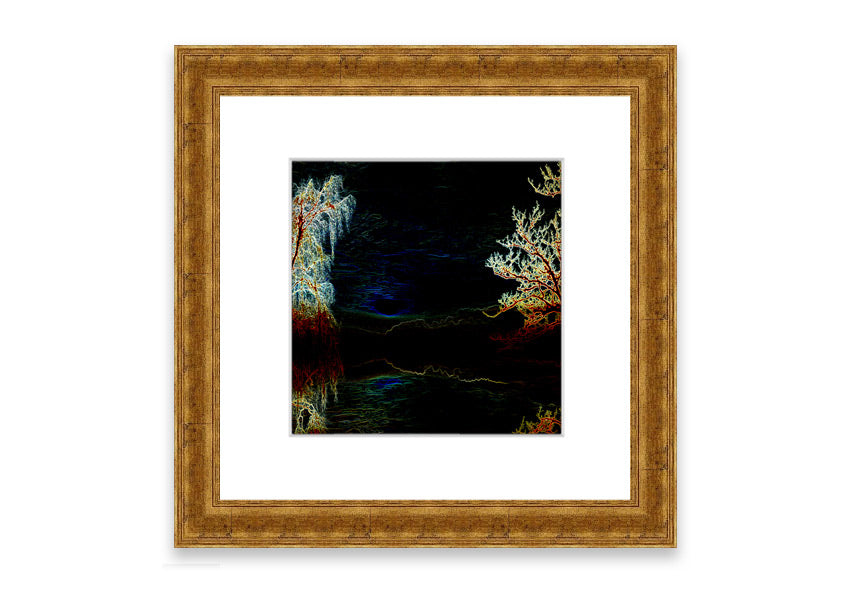 Abstract Neon Landscape 19 framed print with vibrant colors, handmade in the UK, ready to hang.