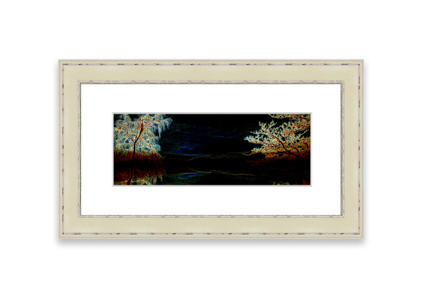 Abstract Neon Landscape 19 framed print with vibrant colors, handmade in the UK, ready to hang.